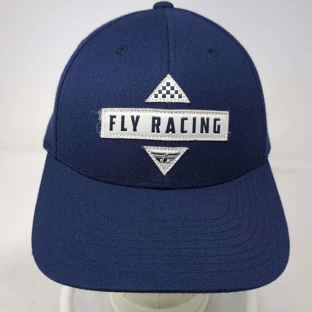 Fly Racing Snapback Hat Blue White One Size Racing Patch Structured 6 Panel Cap - Picture 2 of 10